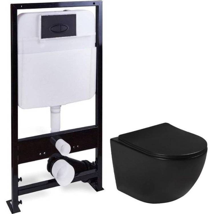 Унитаз с инсталляцией SantiLine SL-5018MB + SL-03 с кнопкой