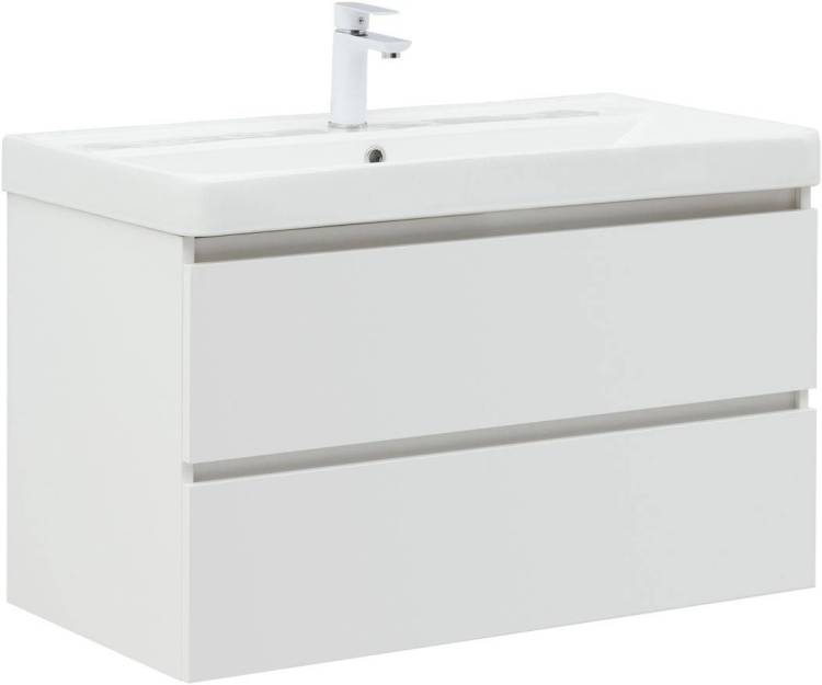 Тумба с раковиной Aquanet Vega 90 белый глянец