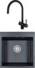 Комплект Paulmark Praktisch PM105152-BLM черный металлик + Смеситель Paulmark Heller He213218-418 для кухонной мойки, черный металлик
