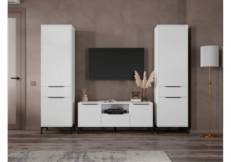 Стенка в гостиную Woodville Иадама 620699 белый, белый глянец комплектация 8