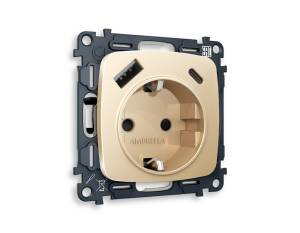 Комплект механизма электрической розетки 2USB A+C 20W (быстрая зарядка) с заземлением Ambrella Volt Omega MO610010