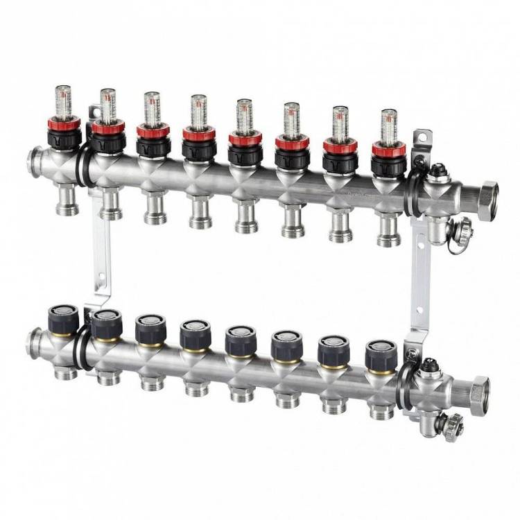 Коллектор Oventrop Multidis SF 3, нержавеющая сталь, 1 x 3/4 дюйма, с ротаметрами 0-5 л/мин. на подаче