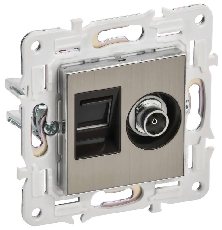 ТВ-розетка+Ethernet RJ45 IEK Skandy SK-AK20-1-K50 никель