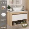 Тумба с раковиной Teymi Ritta подвесная, дуб, белый, 75 см, с раковиной Diamond 48