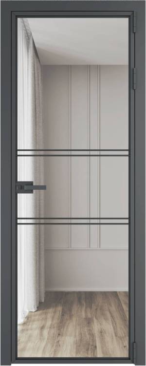 Межкомнатная дверь Profil Doors 2 AX цвет профиля Серая ночь, стекло безопасное 6 мм прозрачное 600x2000