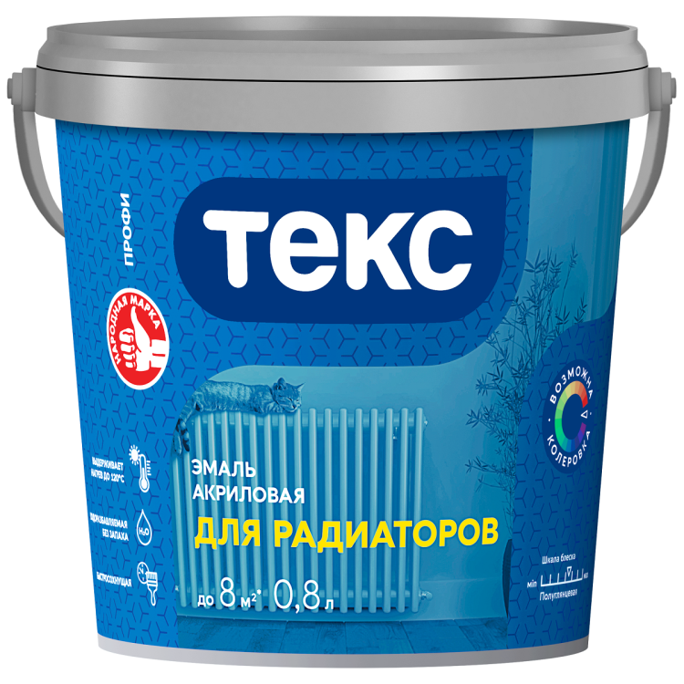Эмаль Текс Для Радиаторов Профи Универсал белая база A полуглянцевая 0.8 л