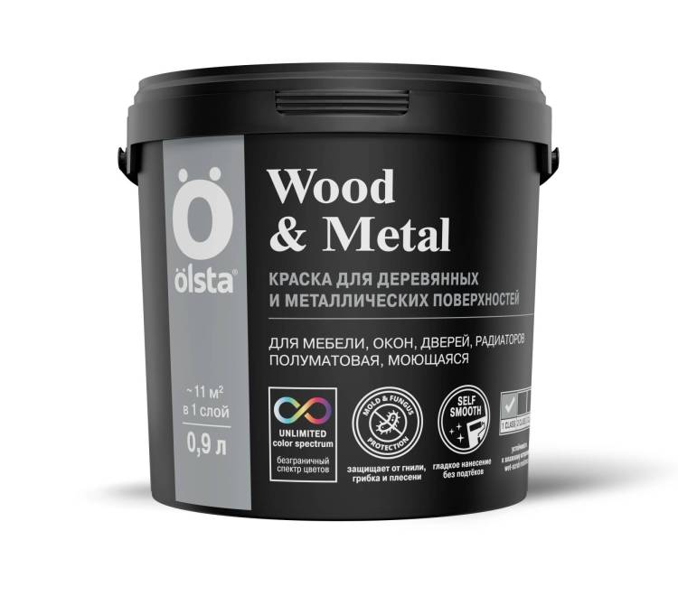 Краска универсальная по дереву и металлу Olsta Wood&Metal база A полуматовая 111A Vintage Blue 0.9л