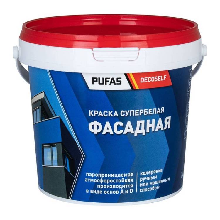 Краска фасадная Pufas Decoself база A белая морозостойкая 1.4 кг