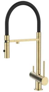 Смеситель для кухни DQ Kitchen DA1462507Gold с подключением к фильтру, гибкий излив, золото матовое