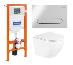 Комплект Унитаз подвесной BelBagno Uno BB3105CHR/SC + Система инсталляции для унитазов BelBagno BB002-80  с кнопкой смыва BB005-PR-CH