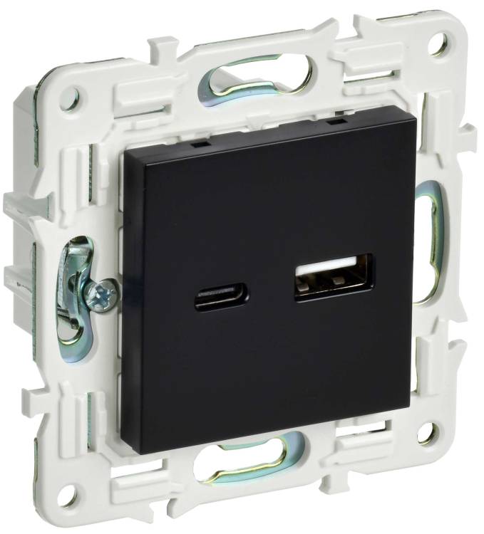 Розетка USB type A+C IEK Skandy SK-U22-018-K02 черный