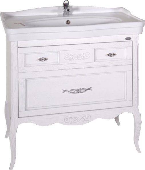 Тумба с раковиной ASB-Woodline Модерн 85 белая, патина серебро