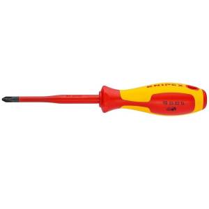 Отвертка KNIPEX тонкая VDE Pozidriv PZ 1 крестовая, длина стержня 80 мм, 187 мм, диэлектрическая, 2-компонентная рукоятка