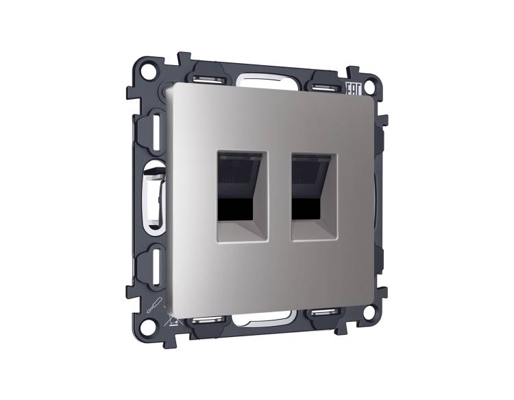 Комплект механизма компьютерной двойной розетки Ambrella Volt MA MA512110 сталь матовый