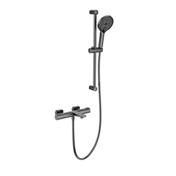 Смеситель для ванны Wonzon & Woghand WW-C2021-A-BGG термостатический, с душевым гарнитуром, темный графит