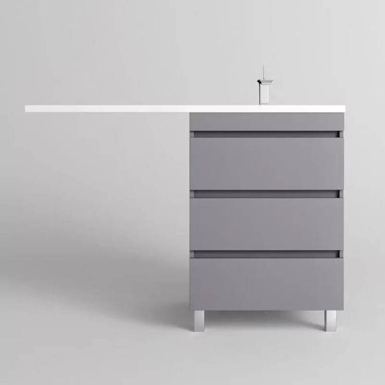 Тумба с раковиной Style Line Даллас Леон 120 напольная, правая 3 ящика, Люкс серая, Plus