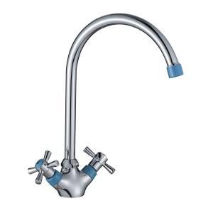 Смеситель для кухни Decoroom DR51 DR51028-Blue двуручный с высоким повортным изливом Хром/синий
