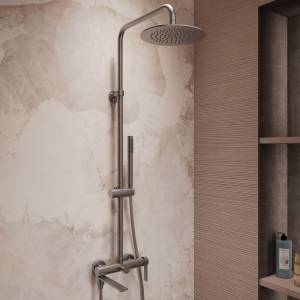 Душевая стойка Vincea Linea (Линеа) VSFS-4LN1GM с изливом, вороненая сталь