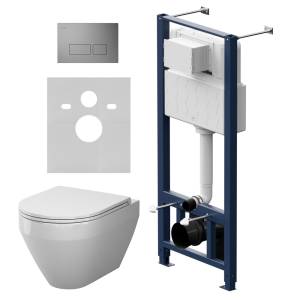 Унитаз с инсталляцией Am.Pm Spirit V2.0 IS47031.701900 безободковый, сиденье микролифт, кнопка матовый никель