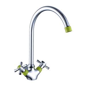 Смеситель для кухни Decoroom DR51 DR51028-Green двуручный с высоким повортным изливом Хром/зеленый