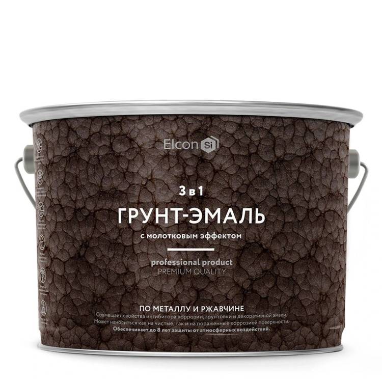 Грунт-эмаль по ржавчине 3 в 1 Elcon молотковая синяя 2 кг