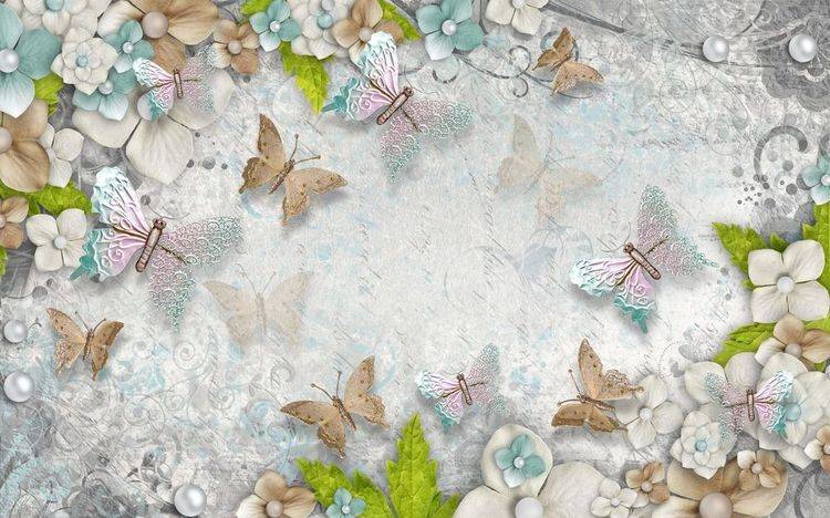 3D Фотообои Artegrafico «Цветы и бабочки» RH024 акварель