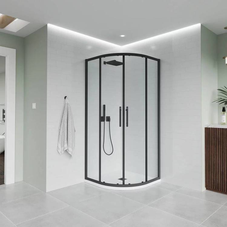 Душевой уголок Veconi Evo 200 B профиль черный матовый, стекло прозрачное, 120х90x195