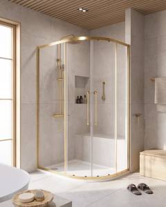 Душевой уголок Cezares RELAX-304-RH-2-120/90-C-BORO профиль брашированное золото, стекло прозрачное, 120x90x200