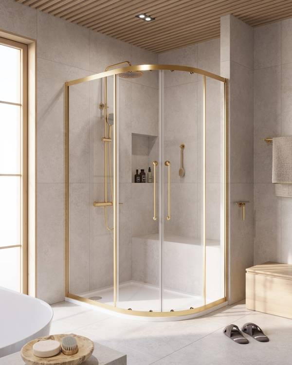 Душевой уголок Cezares RELAX-304-RH-2-120/90-C-BORO профиль брашированное золото, стекло прозрачное, 120x90x200