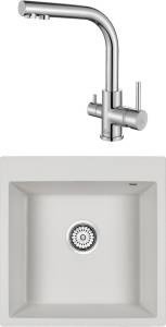 Комплект Paulmark Praktisch PM105152-WH белый белый + Смеситель Paulmark Essen 213011-СR для кухонной мойки, хром