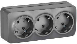 Розетка 3-местная с заземлением IEK Glory ERH31-K46M-16 сталь матовый