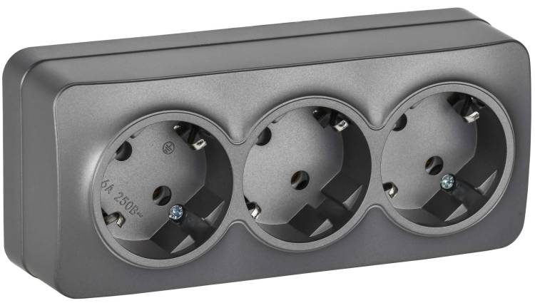 Розетка 3-местная с заземлением IEK Glory ERH31-K46M-16 сталь матовый