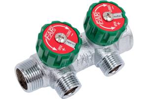 Проходной коллектор FAR регулирующий с трубной резьбой хромированный (ВР-НР) с 2 отводами (плоск. уплотн.), FK 3821 3412TP