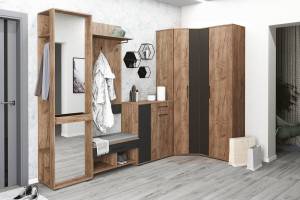 Стенка для прихожей ИЖМЕБЕЛЬ Noto Н001306 дуб табачный крафт, черный комплект 1