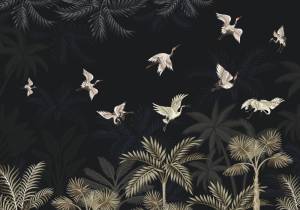 3D Фотообои Artegrafico «Журавлиный полёт в тёмных тонах» FN-037 песок