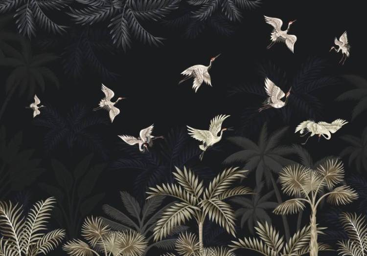 3D Фотообои Artegrafico «Журавлиный полёт в тёмных тонах» FN-037 песок