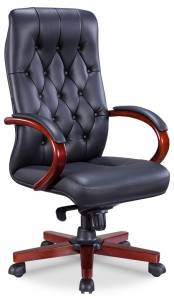 Кресло для руководителя Everprof Monaco Wood 15984, EP-082 W Leather Black Черный