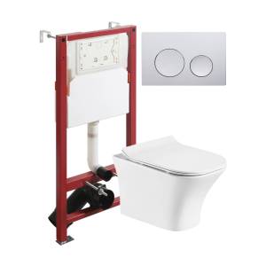 Унитаз с инсталляцией Orange CI02-100W+APB100 безободковый, с крышкой-сиденьем микролифт, с кнопкой, кнопка хром