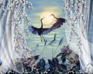 3D Фотообои Artegrafico «Пара журавлей на закате» FN-058 песок