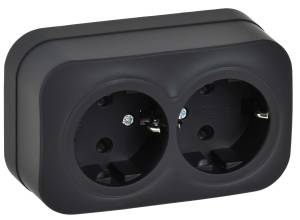 Розетка 2-местная с заземлением IEK Glory ERH21-K02M-16 черный матовый