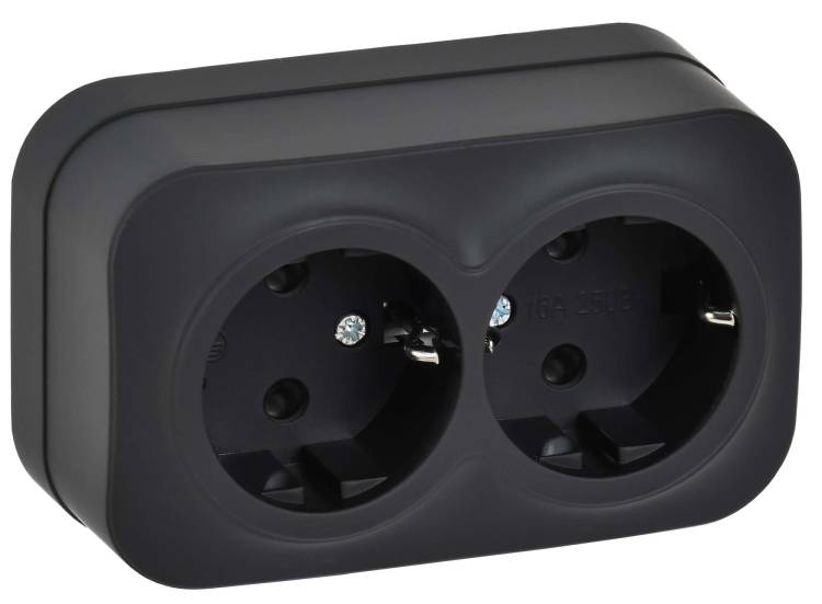 Розетка 2-местная с заземлением IEK Glory ERH21-K02M-16 черный матовый