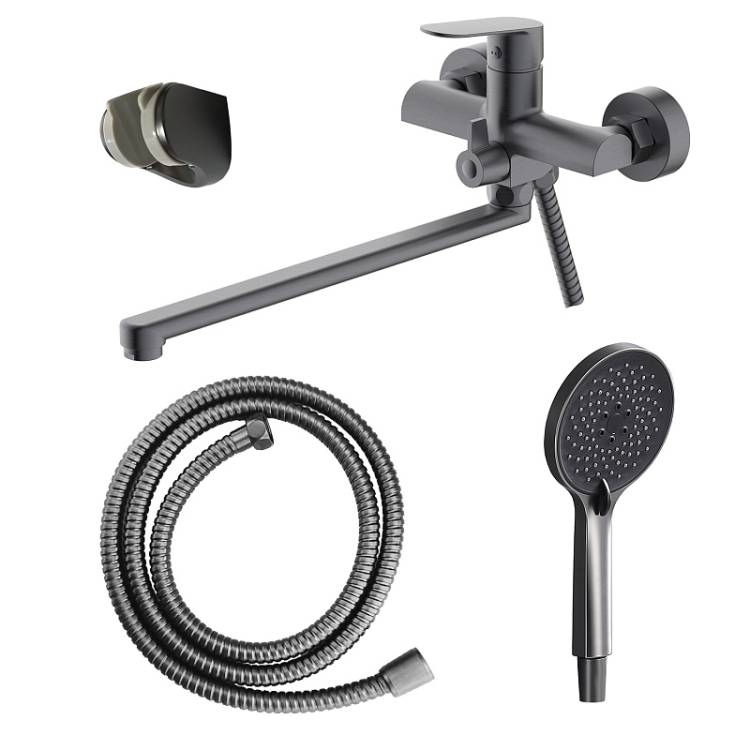 Смеситель для ванны Azario Alanti AZ-K1732GR длинный излив, серый графит