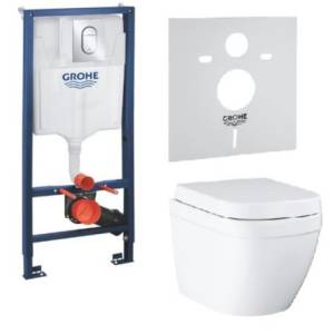 Унитаз с инсталляцией Grohe Rapid SL 36501000 безободковый, с сиденьем микролифт, белый, кнопка хром