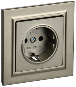 Розетка 1-местная с заземлением и шторками IEK Brite BR-R14-16-K37-F шампань