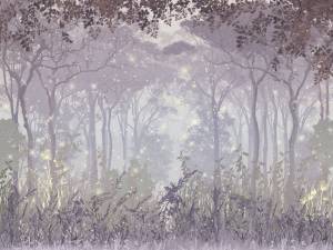 Бесшовные Eco обои Ortograf Flora 31297 Glade of fireflies lilac Ворс ОЕ