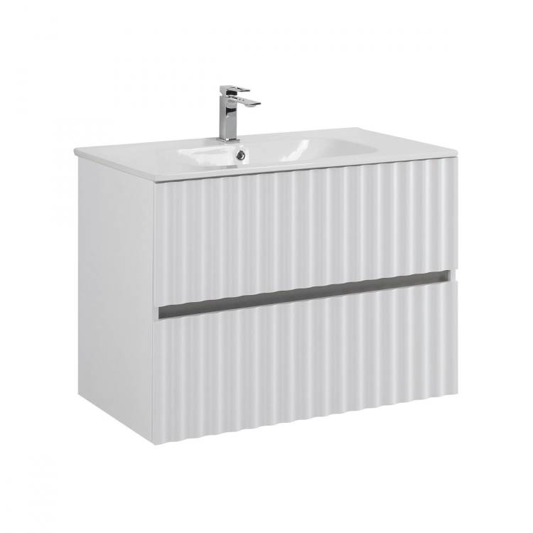 Тумба с раковиной Art&Max Elegant с подсветкой ручек, Белый матовый, 58.5x80