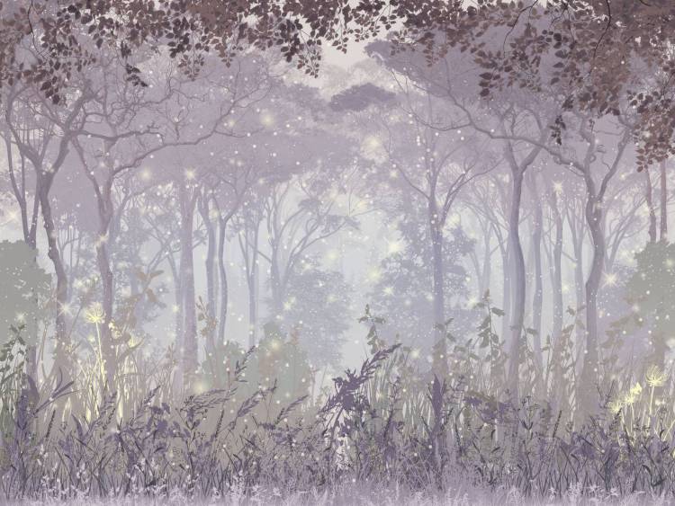 Бесшовные Eco обои Ortograf Flora 31297 Glade of fireflies lilac Ворс ОЕ