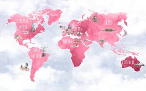 3D Фотообои Artegrafico «Розовая карта с достопримечательностями» CM-024 канвас