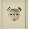 Розетка 1-местная с заземлением, шторками и USB Type A+A IEK Forte&Piano FP-R14-16-U21-D31-K10 ваниль фото 3