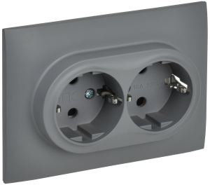 Розетка 2-местная с заземлением и шторками IEK Skandy SK-R24-16-K03-F серый